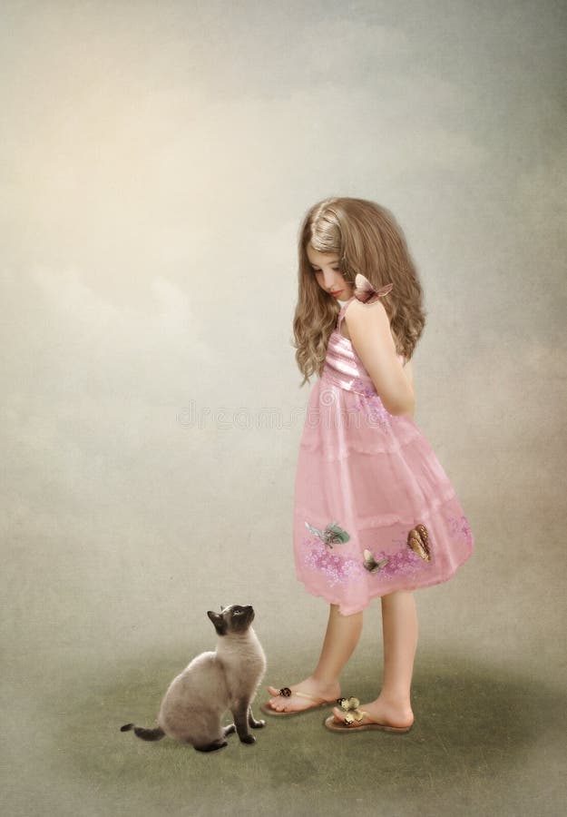 Het meisje en de kat stock foto Het meisje en de kat stock foto