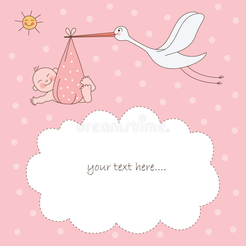 Het meisje en de ooievaar van de baby stock illustratie Het meisje en de ooievaar van de baby stock illustratie