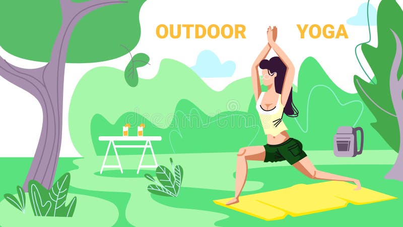 Het meisje in Sportenslijtage neemt Fitness of Yoga, Bos in dienst vector illustratie Het meisje in Sportenslijtage neemt Fitness of Yoga, Bos in dienst vector illustratie