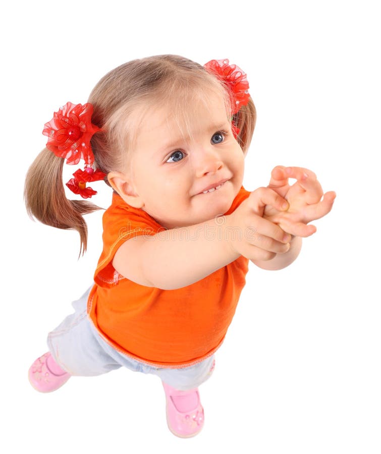 Aanbevolen Jongleren Buitenshuis Het Meisje Van De Baby in Oranje T-shirt. Witte Achtergrond. Stock  Afbeelding - Image of menselijk, blond: 8898049