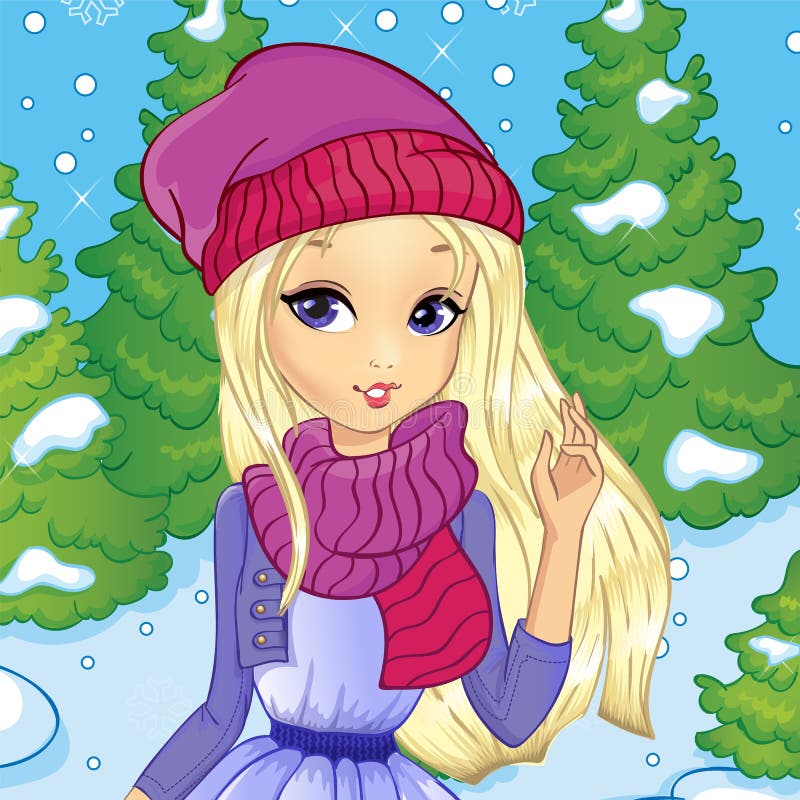 Blond meisje in winterbos vector illustratie