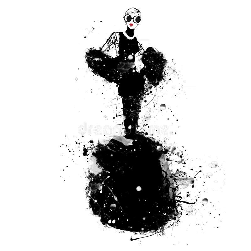 Het meisje van de manier in schets-stijl vector illustratie Het meisje van de manier in schets-stijl vector illustratie
