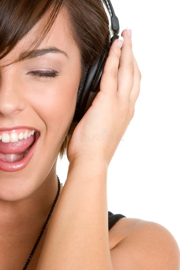 Singing teen headphones music girl. Singing teen headphones music girl