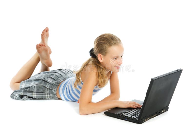 Het meisje van de tiener met laptop