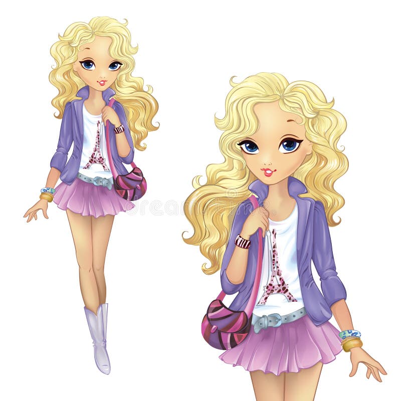 Modieuze blonde vrouw gaat winkelen royalty-vrije illustratie