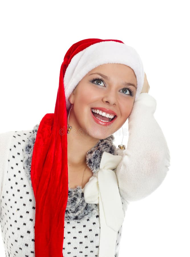 Het meisje van Kerstmis met perfecte glimlach royalty-vrije stock afbeeldingen Het meisje van Kerstmis met perfecte glimlach royalty-vrije stock afbeeldingen
