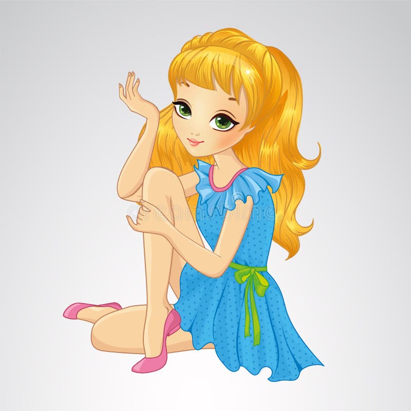 Modieuze blonde meid die zit vector illustratie