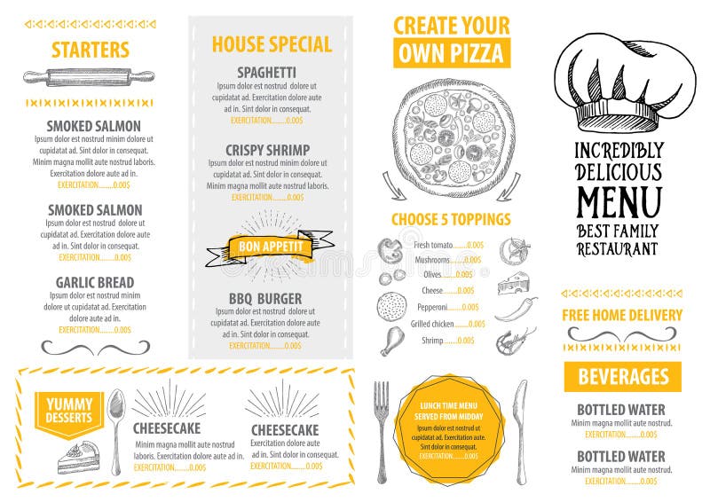 Het menu van de restaurantkoffie, malplaatjeontwerp Voedselvlieger