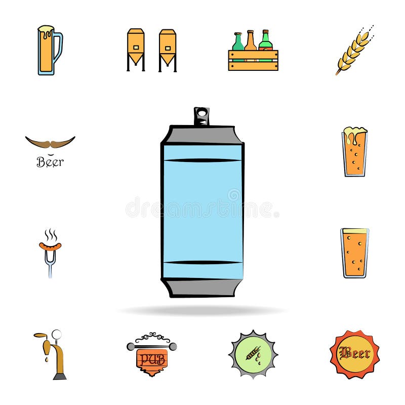 het metaal kan gekleurd stijlpictogram schetsen Gedetailleerde reeks ter beschikking getrokken van het kleurenbier stijlpictogram stock illustratie het metaal kan gekleurd stijlpictogram schetsen Gedetailleerde reeks ter beschikking getrokken van het kleurenbier stijlpictogram stock illustratie