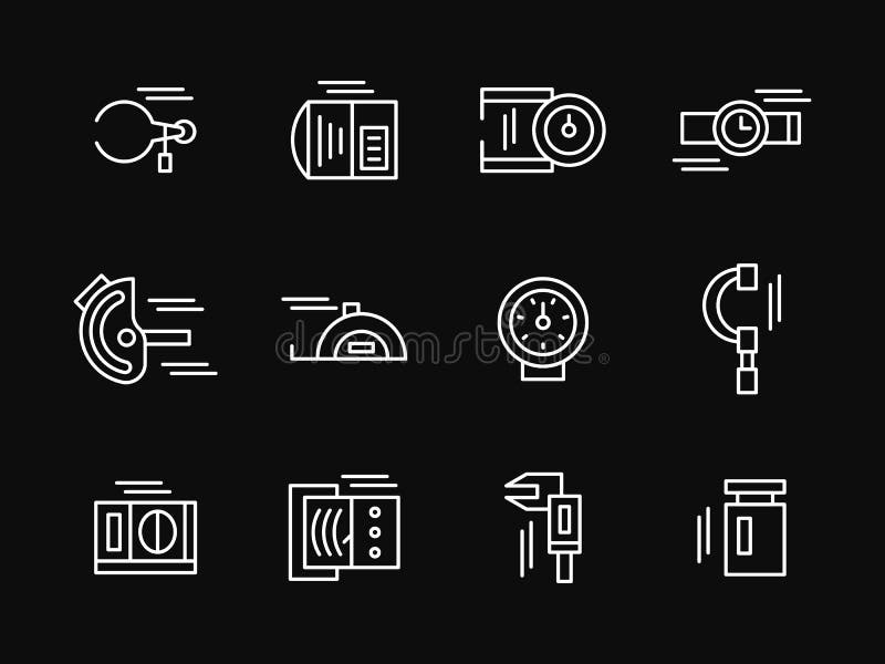 Het meten van pictogrammen van de hulpmiddelen de witte eenvoudige lijn vector illustratie Het meten van pictogrammen van de hulpmiddelen de witte eenvoudige lijn vector illustratie
