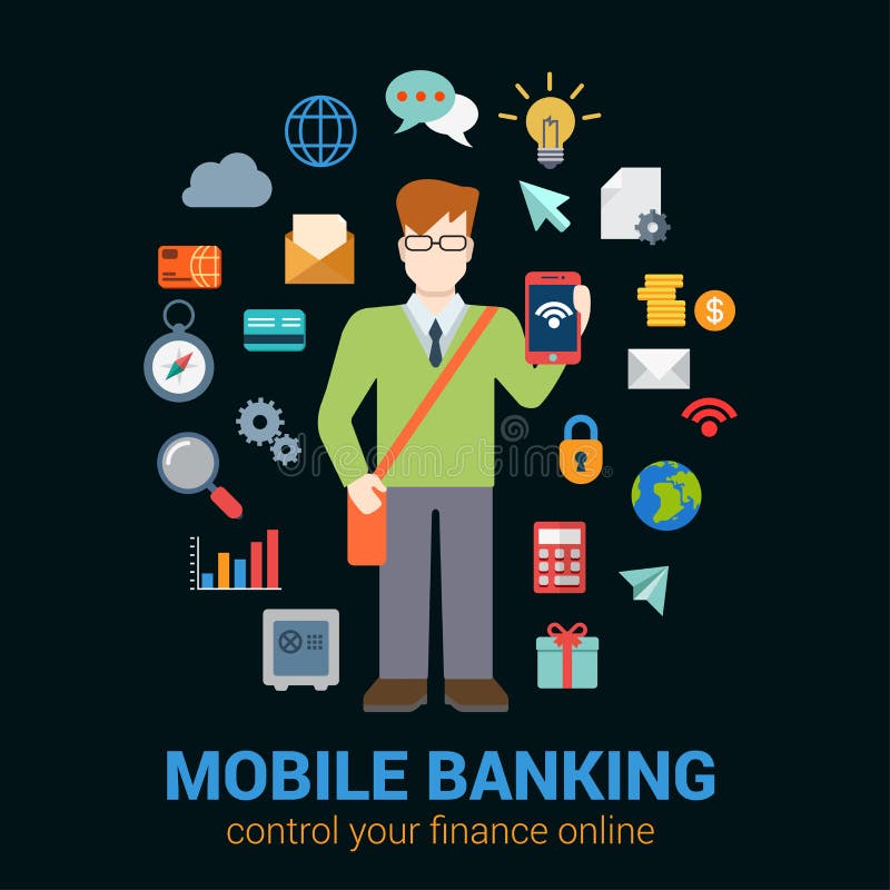 Het mobiele vlakke vectorconcept van bankwezenfinanciën: de pictogrammen van het tabletbankwezen royalty-vrije illustratie Het mobiele vlakke vectorconcept van bankwezenfinanciën: de pictogrammen van het tabletbankwezen royalty-vrije illustratie