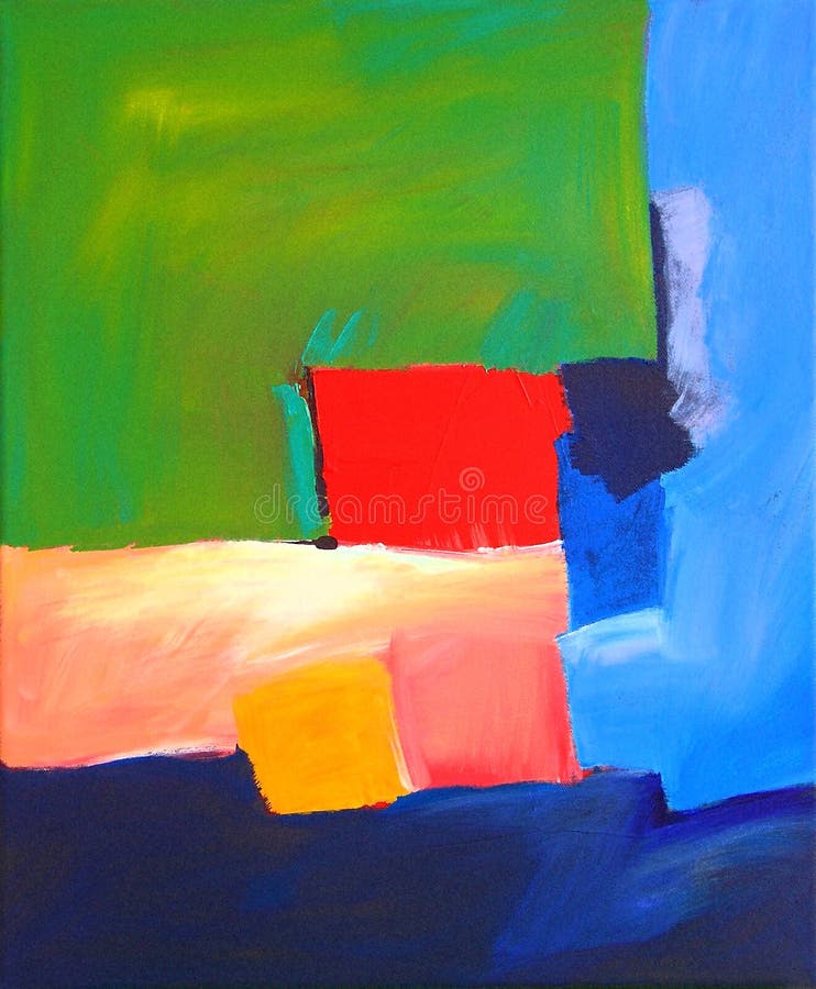 Het moderne Abstracte Schilderen van het Landschap met Rood Vierkant stock illustratie Het moderne Abstracte Schilderen van het Landschap met Rood Vierkant stock illustratie
