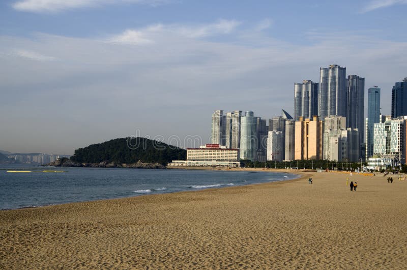 Het moderne strand busan Korea van architectuurhaeundae stock fotografie Het moderne strand busan Korea van architectuurhaeundae stock fotografie