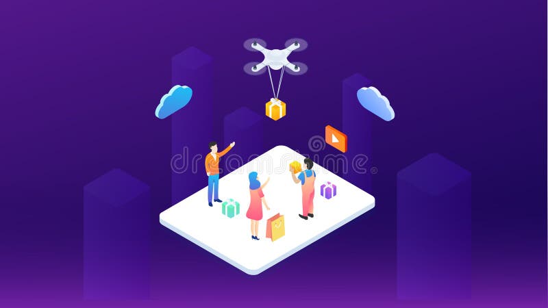 Het moderne systeem is logistisch Een mens met een draadloze afstandsbediening de ladingshelikopter Snel verschepend Moderne vect stock illustratie Het moderne systeem is logistisch Een mens met een draadloze afstandsbediening de ladingshelikopter Snel verschepend Moderne vect stock illustratie