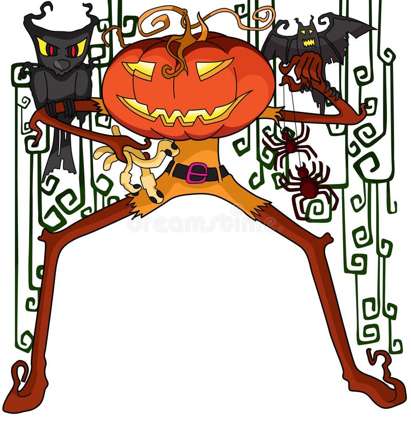 Halloween pumpkin monster with friends in illustration. Halloween pumpkin monster with friends in illustration