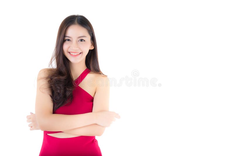 Het mooie jonge Aziatische die vrouw glimlachen van portret op witte achtergrond wordt geïsoleerd royalty-vrije stock afbeeldingen Het mooie jonge Aziatische die vrouw glimlachen van portret op witte achtergrond wordt geïsoleerd royalty-vrije stock afbeeldingen