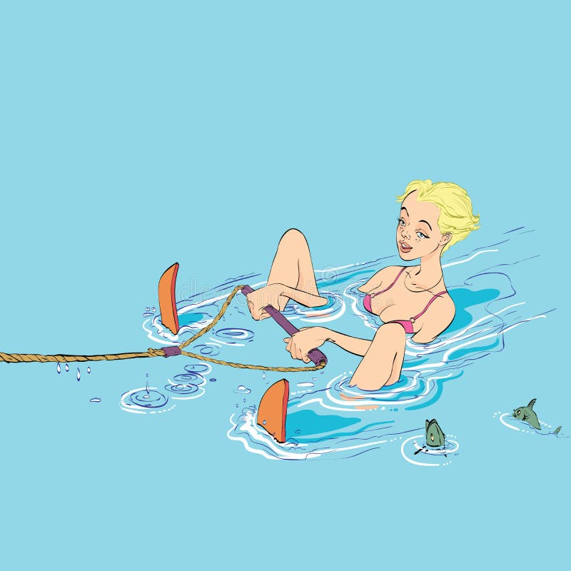 Het mooie meisjeswater ski?en stock illustratie Het mooie meisjeswater ski?en stock illustratie
