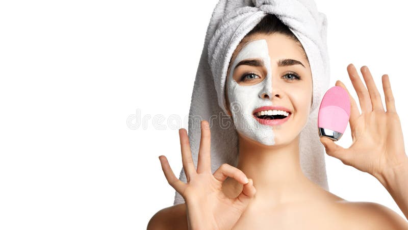 Het mooie van het gezichtsexfoliator van de vrouwengreep roze van het de borstelsilicone reinigende apparaat voor gevoelige norma stock foto Het mooie van het gezichtsexfoliator van de vrouwengreep roze van het de borstelsilicone reinigende apparaat voor gevoelige norma stock foto