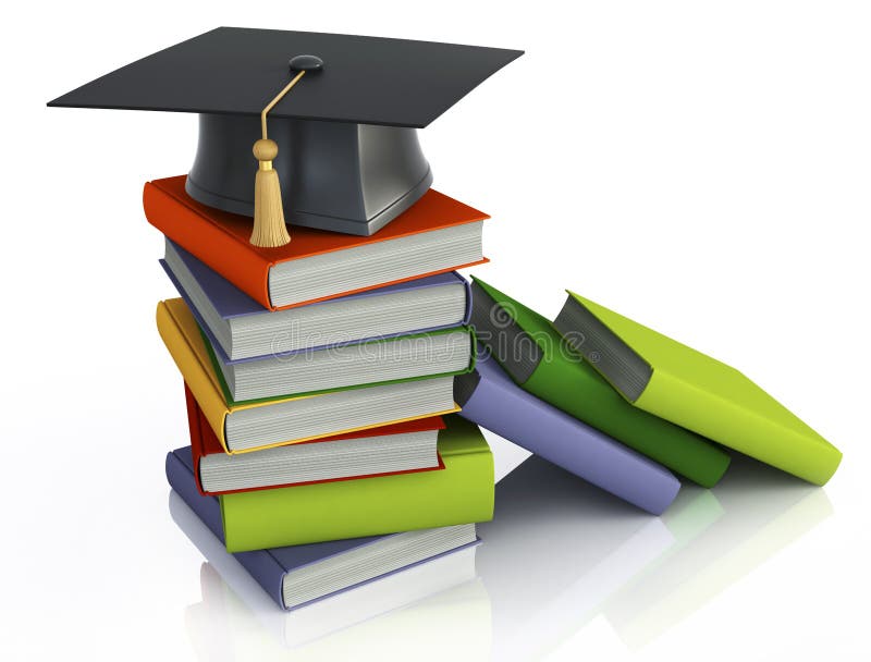Het mortier van de graduatie bovenop boeken royalty-vrije illustratie Het mortier van de graduatie bovenop boeken royalty-vrije illustratie