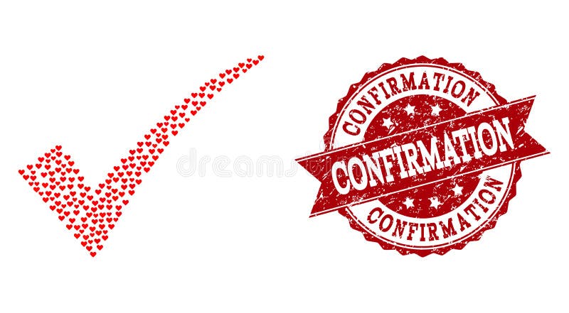 Het Mozaïek van het liefdehart van bevestigt het Watermerk van Tick Icon en Grunge- stock illustratie Het Mozaïek van het liefdehart van bevestigt het Watermerk van Tick Icon en Grunge- stock illustratie