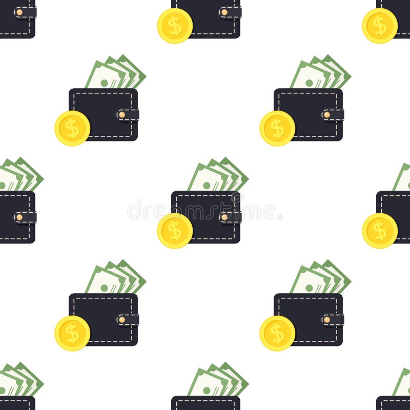 Het Muntstuk Naadloos Patroon van portefeuillebankbiljetten royalty-vrije illustratie Het Muntstuk Naadloos Patroon van portefeuillebankbiljetten royalty-vrije illustratie