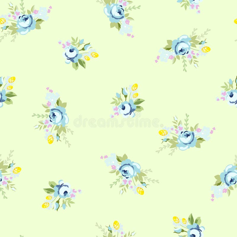 Het naadloze bloemenpatroon met groot en weinig blauw nam toe vector illustratie Het naadloze bloemenpatroon met groot en weinig blauw nam toe vector illustratie