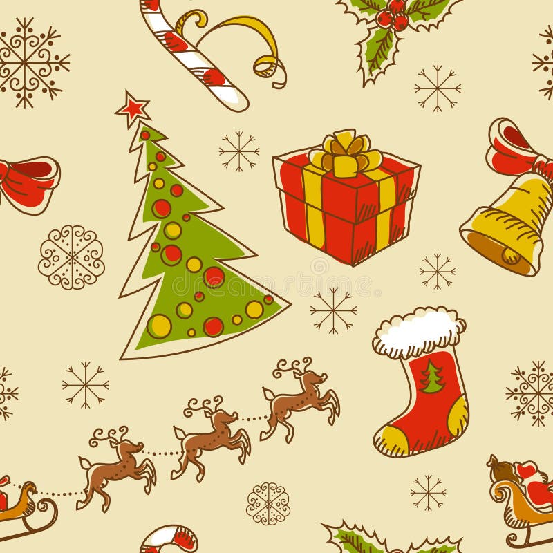 Het naadloze getrokken patroon van Kerstmis hand vector illustratie Het naadloze getrokken patroon van Kerstmis hand vector illustratie