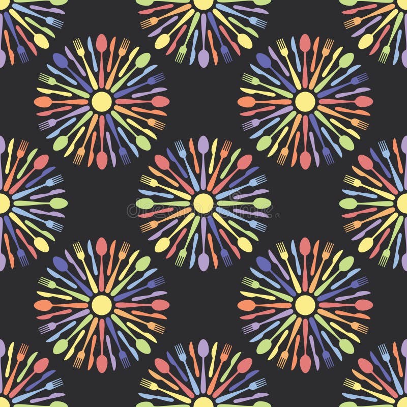 Het naadloze Kleurrijke Patroon van het Keukenbestek stock illustratie Het naadloze Kleurrijke Patroon van het Keukenbestek stock illustratie