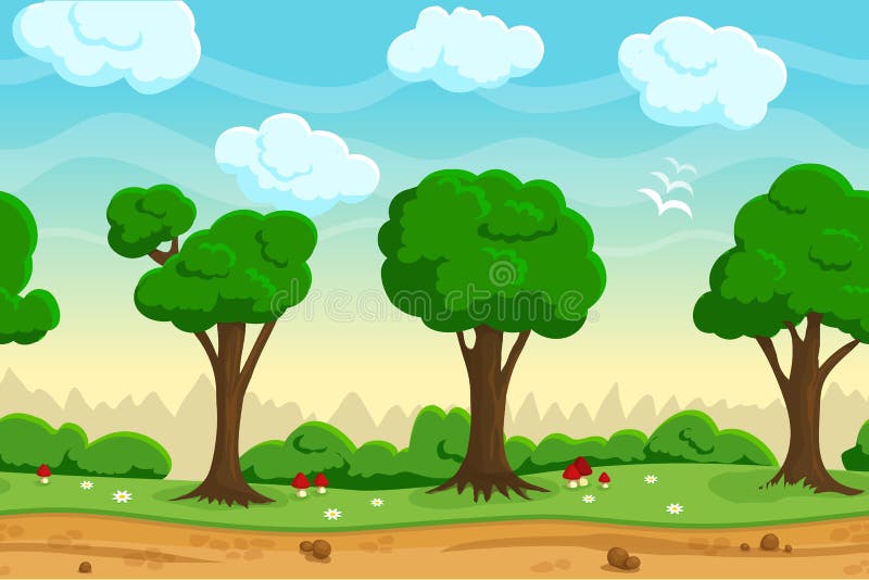 Het naadloze landschap van het beeldverhaalspel vector illustratie Het naadloze landschap van het beeldverhaalspel vector illustratie
