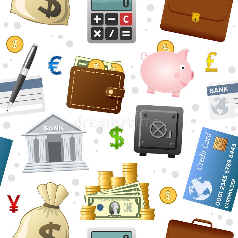 Het Naadloze Patroon van financiënpictogrammen vector illustratie Het Naadloze Patroon van financiënpictogrammen vector illustratie