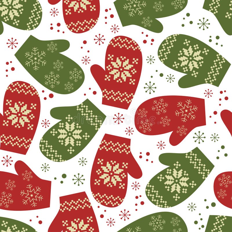 Het naadloze patroon van Kerstmis met de wintervuisthandschoenen