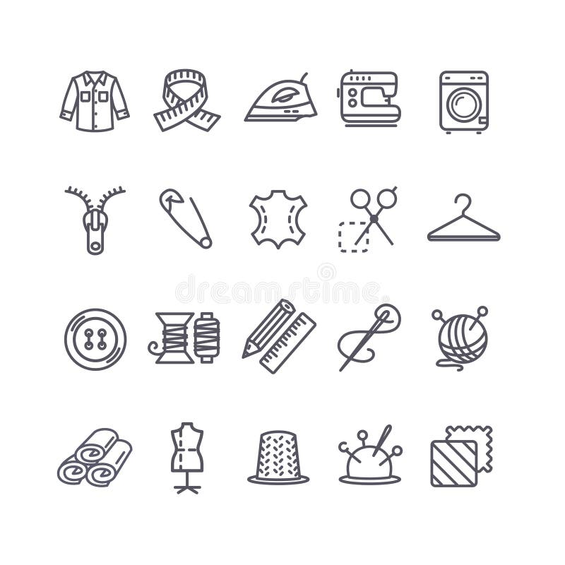 Het naaien en Handwerk het Pictogramreeks van de Hulpmiddel Zwarte Dunne Lijn Vector vector illustratie Het naaien en Handwerk het Pictogramreeks van de Hulpmiddel Zwarte Dunne Lijn Vector vector illustratie