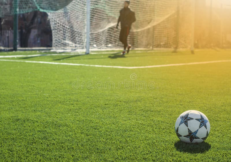 Het ogenblik van het voetbalspel op professioneel stadion royalty-vrije stock fotografie Het ogenblik van het voetbalspel op professioneel stadion royalty-vrije stock fotografie