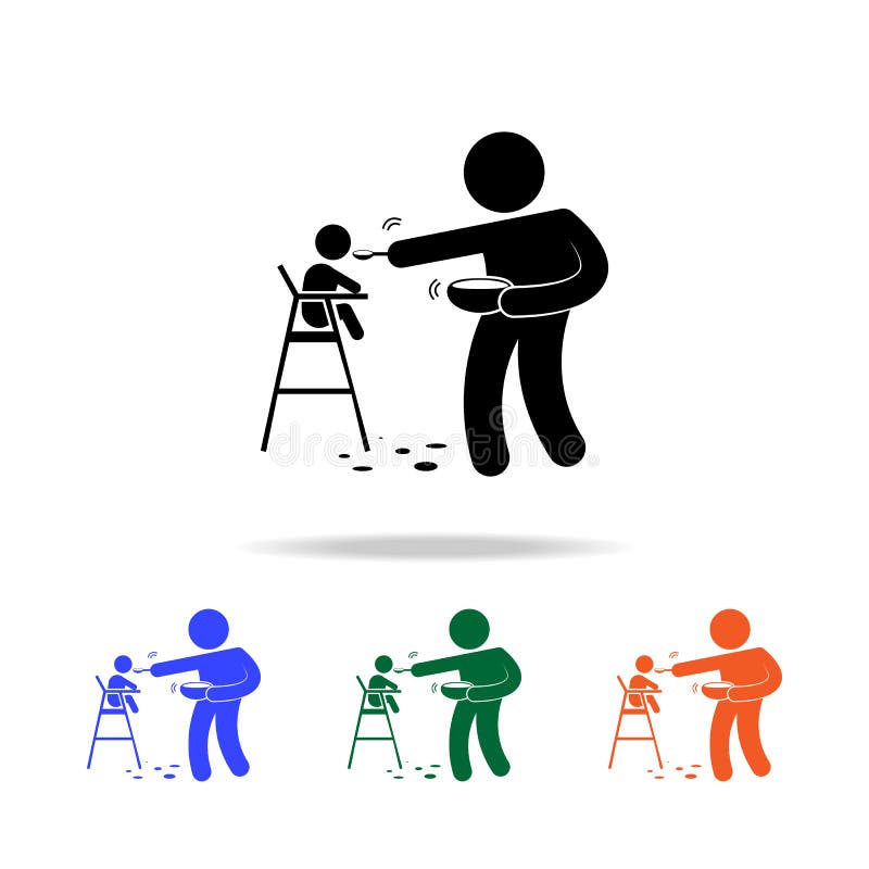 het ongepaste voeden van een kind veelkleurige pictogrammen vector illustratie het ongepaste voeden van een kind veelkleurige pictogrammen vector illustratie