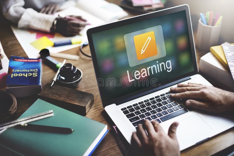 Het Online Onderwijs die van het potloodpictogram Grafisch Concept leren stock foto's Het Online Onderwijs die van het potloodpictogram Grafisch Concept leren stock foto's