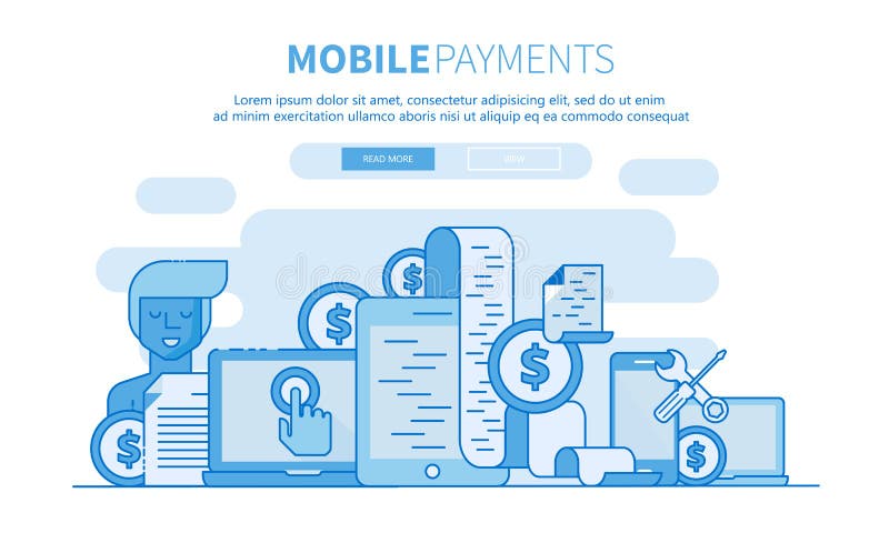 Het online winkelen en betalingswijzen Mobiele betalingen Vlakke vector royalty-vrije illustratie Het online winkelen en betalingswijzen Mobiele betalingen Vlakke vector royalty-vrije illustratie