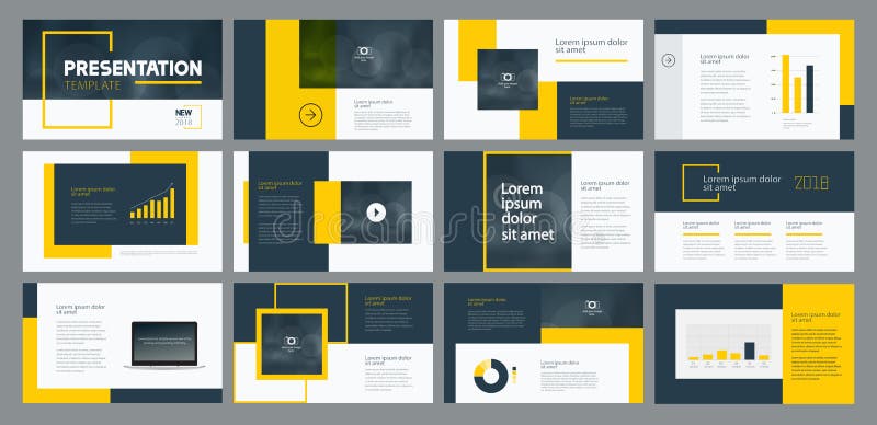 Het ontwerp van het bedrijfspresentatiemalplaatje en het ontwerp van de paginalay-out voor brochure, jaarverslag en bedrijfprofie