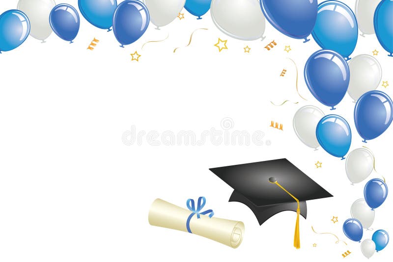 Het Ontwerp van de graduatie met Blauwe Ballons vector illustratie Het Ontwerp van de graduatie met Blauwe Ballons vector illustratie