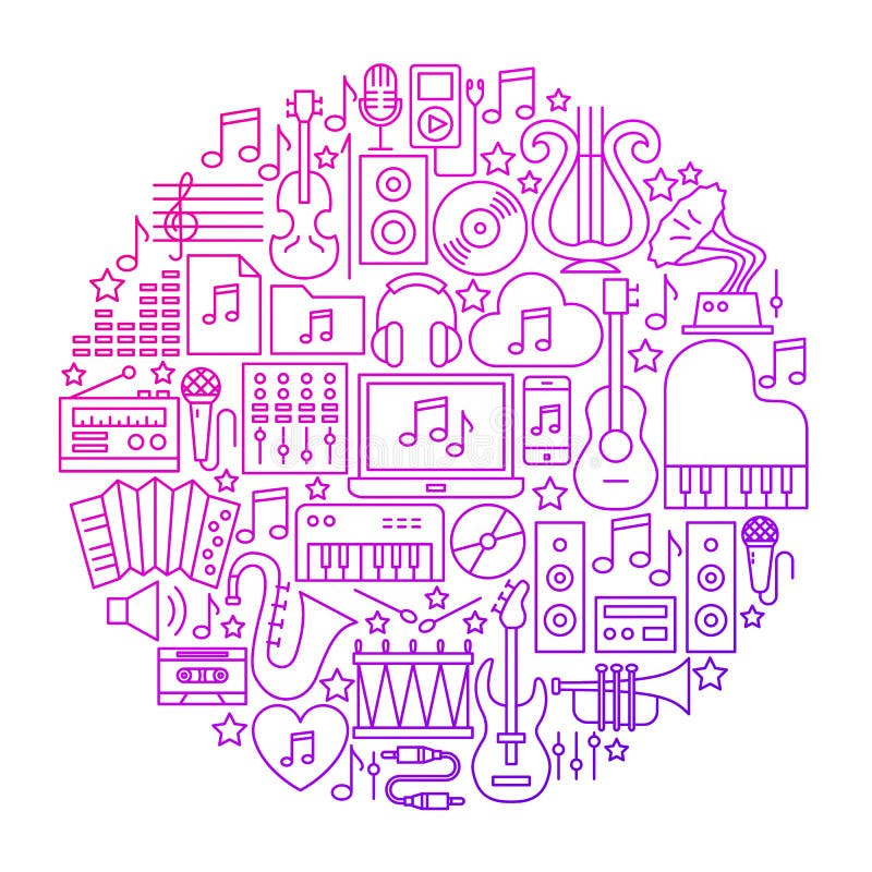Het Ontwerp van de het Pictogramcirkel van de muzieklijn royalty-vrije illustratie Het Ontwerp van de het Pictogramcirkel van de muzieklijn royalty-vrije illustratie