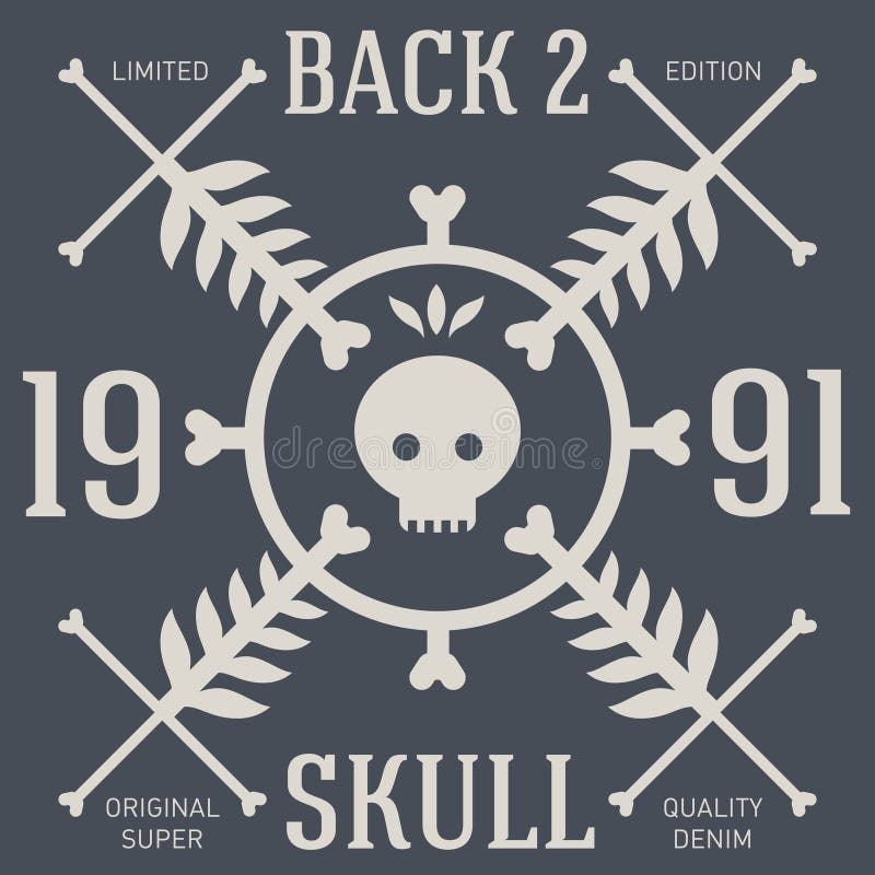 Het ontwerp van de schedelt-shirt Originele T-stukdruk Vector grafiek royalty-vrije illustratie Het ontwerp van de schedelt-shirt Originele T-stukdruk Vector grafiek royalty-vrije illustratie