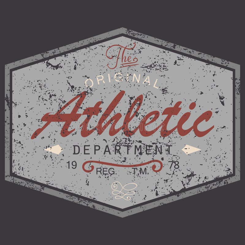Het ontwerp van de t-shirtdruk, uitstekende geweven stijl grunge, typografiegrafiek, tekst originele atletische afdeling, vectori stock illustratie Het ontwerp van de t-shirtdruk, uitstekende geweven stijl grunge, typografiegrafiek, tekst originele atletische afdeling, vectori stock illustratie
