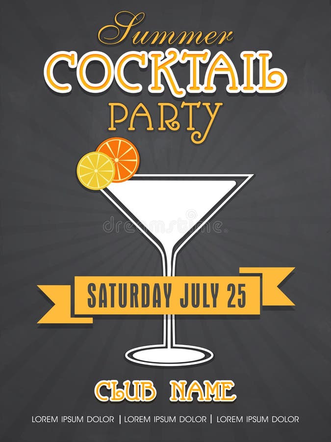 Het ontwerp van de uitnodigingskaart voor de zomercocktail party stock illustratie Het ontwerp van de uitnodigingskaart voor de zomercocktail party stock illustratie