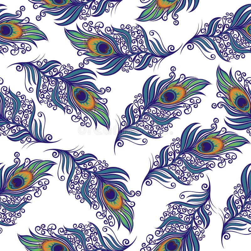 Het ontwerp van pauwveren Vector naadloos patroon stock illustratie Het ontwerp van pauwveren Vector naadloos patroon stock illustratie