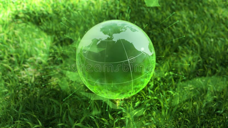 Het ontwerpconcept van het ecologiemilieu, glasbol in het groene gras