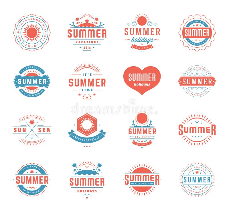 Het Ontwerpelementen van de de zomervakantie en Typografie Vastgestelde Retro Uitstekende Malplaatjes royalty-vrije illustratie Het Ontwerpelementen van de de zomervakantie en Typografie Vastgestelde Retro Uitstekende Malplaatjes royalty-vrije illustratie