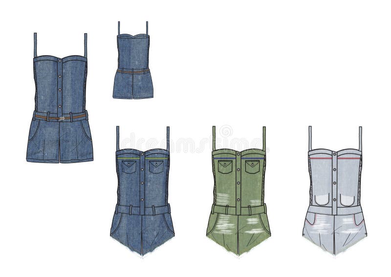 Het ontwerpmalplaatje van Playsuit van het meisjesdenim vector illustratie Het ontwerpmalplaatje van Playsuit van het meisjesdenim vector illustratie