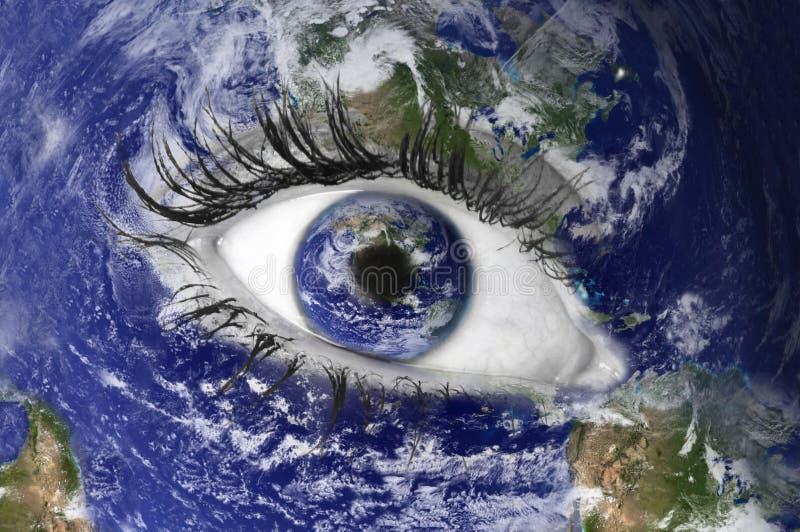 Het Oog Van De Wereld Een Groen Oog in Het Midden Van Een Orkaan Stock Afbeelding - Image of