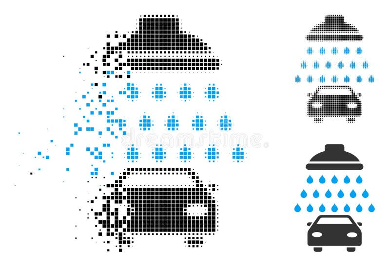 Het oplossende Pictogram van de de Autodouche van Pixelated Halftone vector illustratie