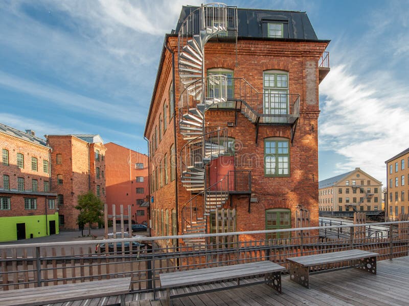 Het oude industriële landschap in Norrkoping, Zweden royalty-vrije stock fotografie Het oude industriële landschap in Norrkoping, Zweden royalty-vrije stock fotografie