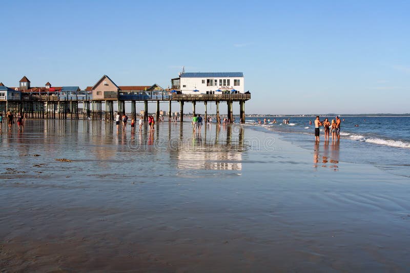 Old Orchard Beach in Maine, USA is a popular summer destination. With its 7 miles of sand, and tourist-oriented businesses, it provides seashore fun. The pier houses souvenir shops and popular seafood restaurants. Old Orchard Beach in Maine, USA is a popular summer destination. With its 7 miles of sand, and tourist-oriented businesses, it provides seashore fun. The pier houses souvenir shops and popular seafood restaurants.